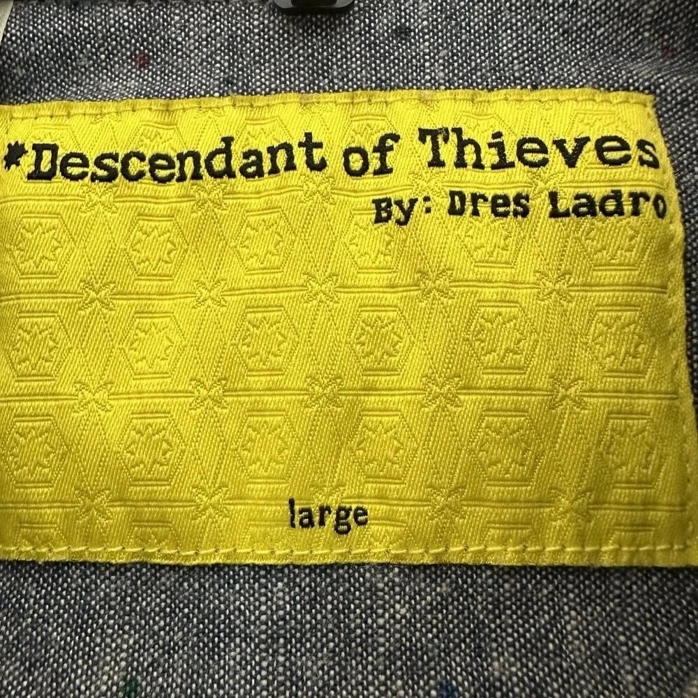 Descendants of Thieves Shirt Mens L Grey Polka Dots Long Sleeve Button Up Adult‎ - Picture 2 of 7